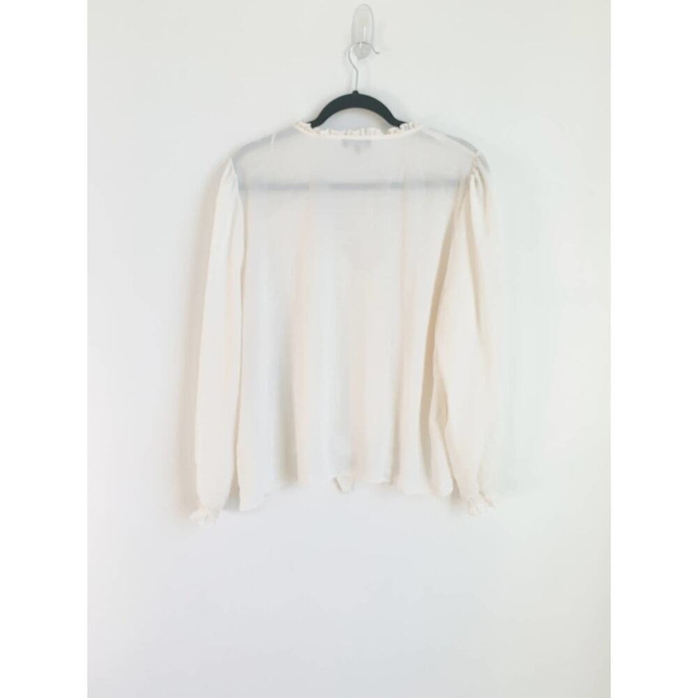 1. State Women's Long Sleeve Sheer Windowpane Tie Front Blouse Ivory NWT - Picture 3 of 8